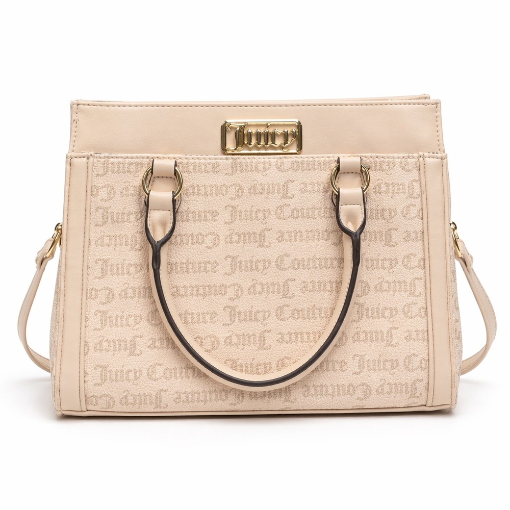 Juicy Couture Cream Logo Print Satchel Handbag Gold Hardware Crossbody Bag